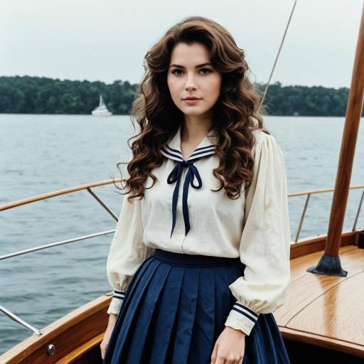 Woman in 1980s Nautical Cosplay Outfit on Boat