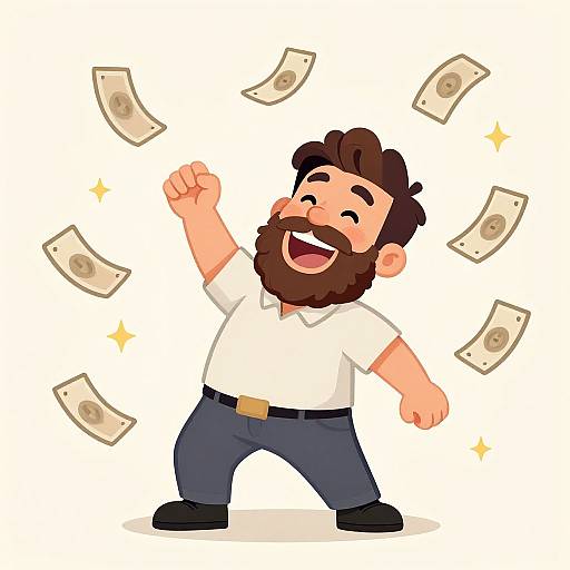 Bearded Man Throwing Money Cartoon