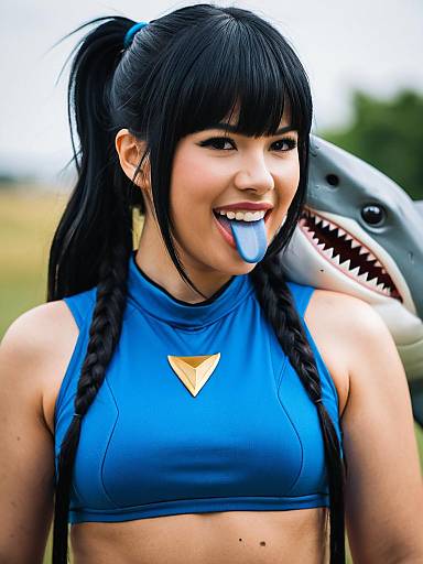 Lifestyle costume photo of Artemis of the blue. Cosplay clothes