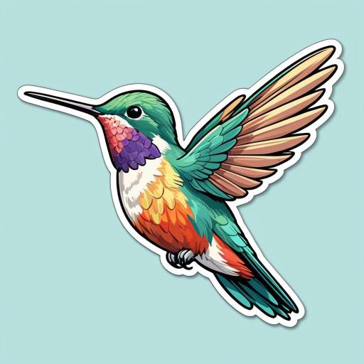 Colorful Retro Hummingbird Vector Sticker