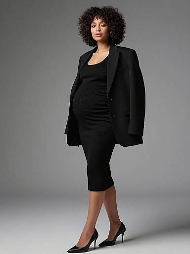 Pregnant Woman in Stylish Black Outfit