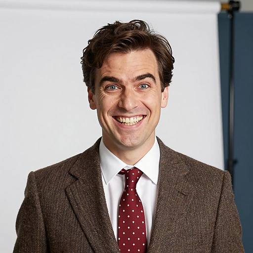 Smiling Man in Tweed Suit and Red Tie