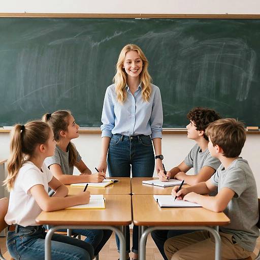 Realistic Classroom Group Portrait with Teacher