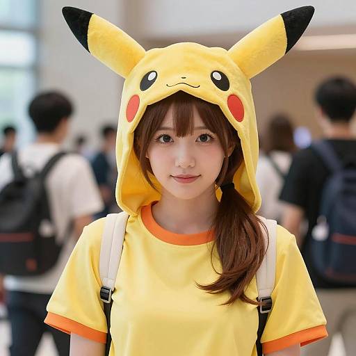 Woman in Pikachu Costume Hoodie