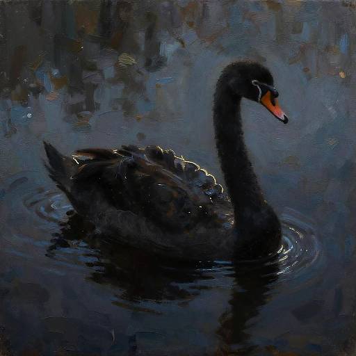 Painterly Swan Silhouette in Shadow