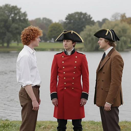 Three Men by the Serene Lake