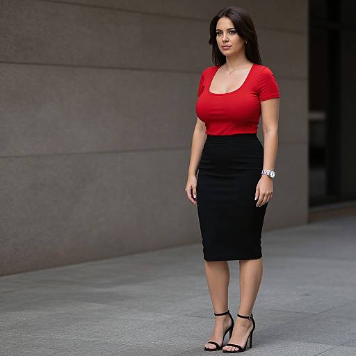Chic Woman in Red and Black Outfit