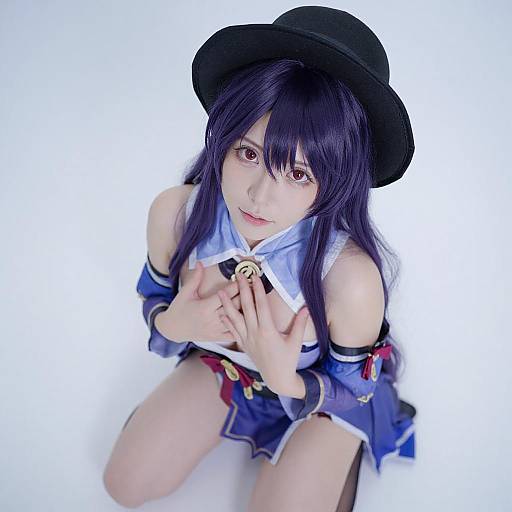 Young Woman in Purple Hair Cosplay