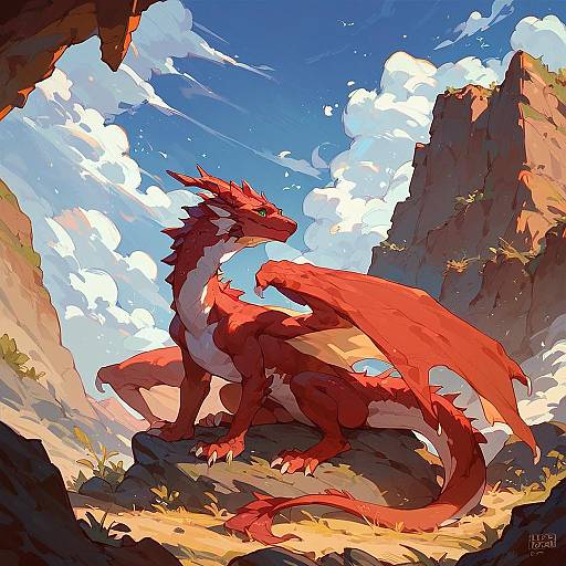 Red Dragon Perched on Desert Rock