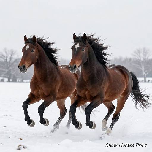 Galloping Horses in Snowy Landscape