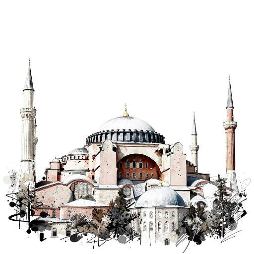 Dynamic Black-and-White Hagia Sophia Sketch