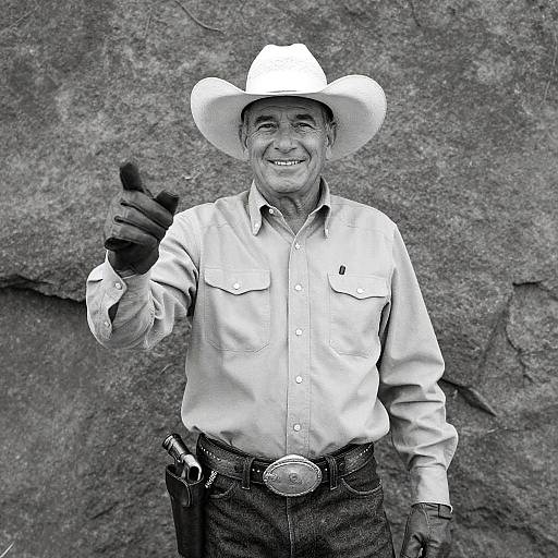 Smiling Cowboy Against Red Rock Wall