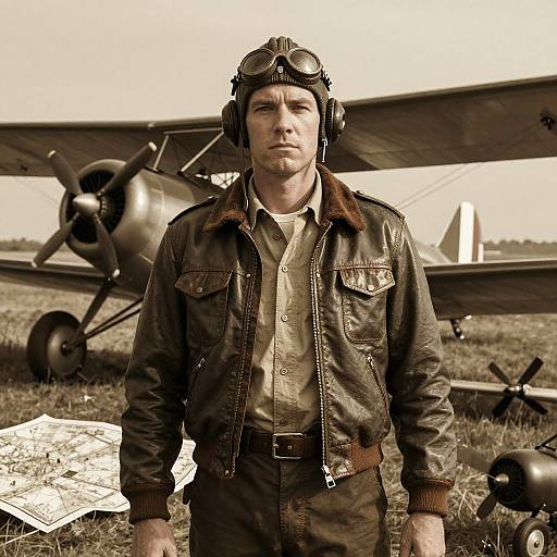 Vintage Pilot Portrait with Airplanes