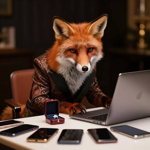Fox in Suit with Diamond Ring