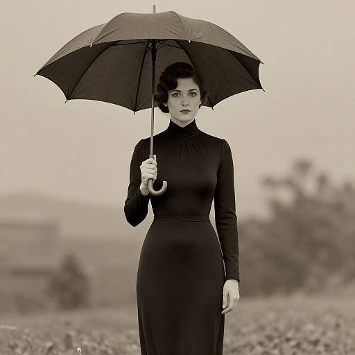 Vintage Woman with Umbrella Illustration