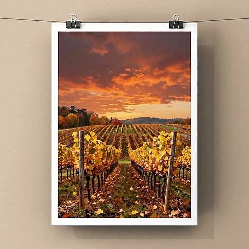 Autumn Vineyard Poster with Rustic Sky