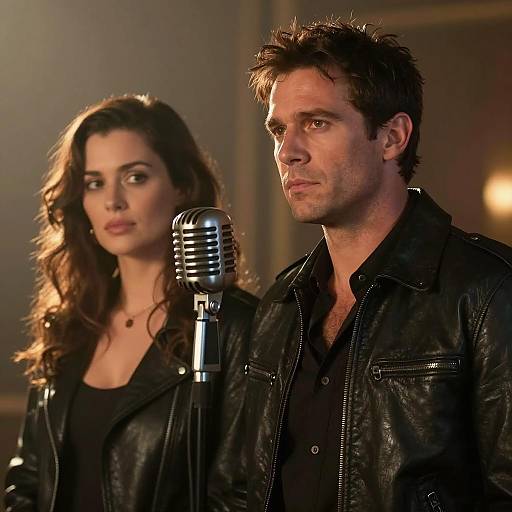 Man and Woman with Vintage Microphone