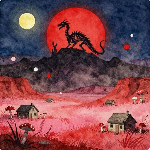 Surreal Crimson Badlands Fantasy Scene