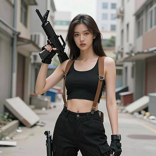 Urban Warrior: Young Asian Woman in Action