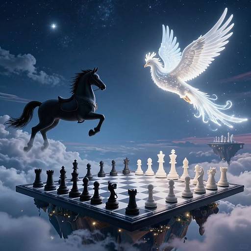 Surreal Chessboard in Celestial Clouds