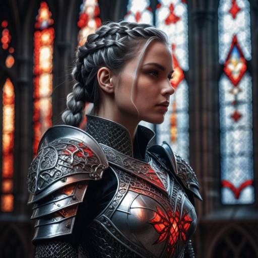 Female Knight in Ornate Armor with Braided Hair