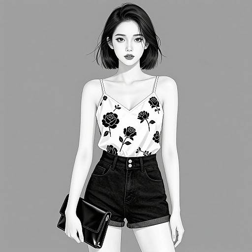 Monochromatic Illustration of Fashionable Young Woman