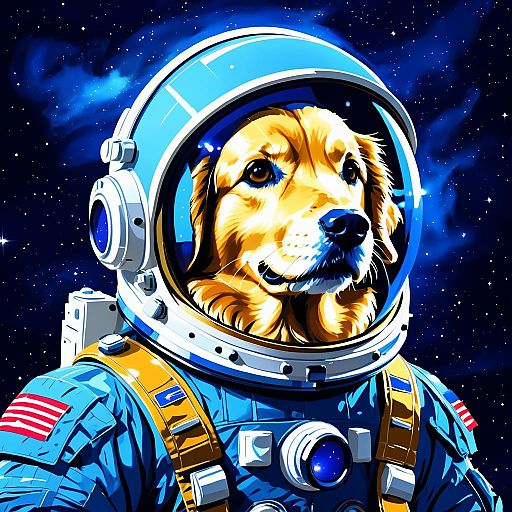 Astronaut Golden Retriever in Vibrant Space