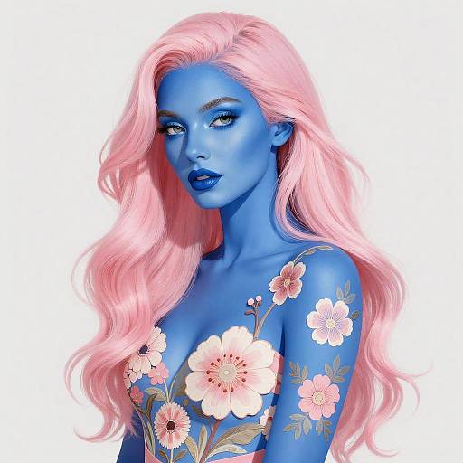 Pastel Pink Hair Blue Skin Woman