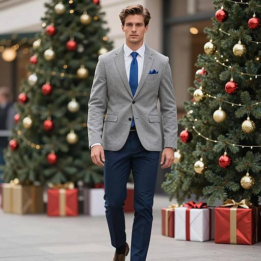 Man in Formal Holiday Attire by Christmas Tree