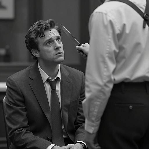 Man Threatened with Knife in Black and White