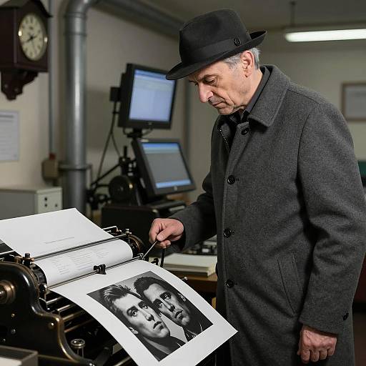 Portrait of a Vintage Printing Press Operator