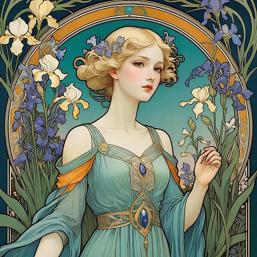 Art Nouveau Woman with Irises