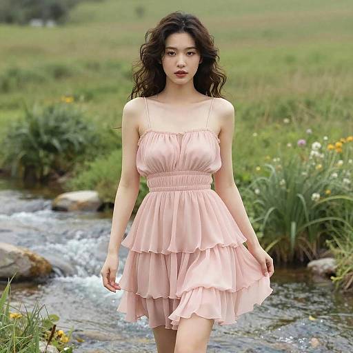 Romantic Pear-Shaped Woman by Stream