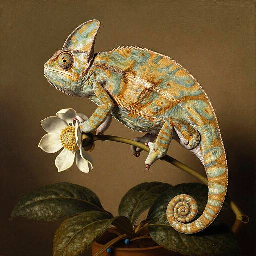 Mannerist Chameleon on Delicate Flower