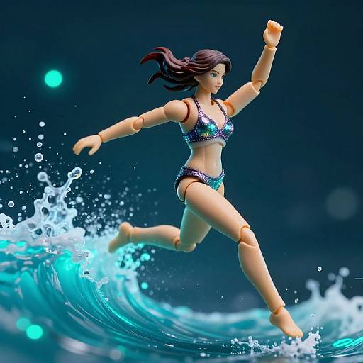 Action Figure Mid-Leap Over Glowing Wave
