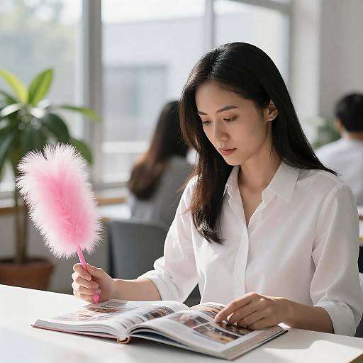 Woman Reading with Sunlight and Plants