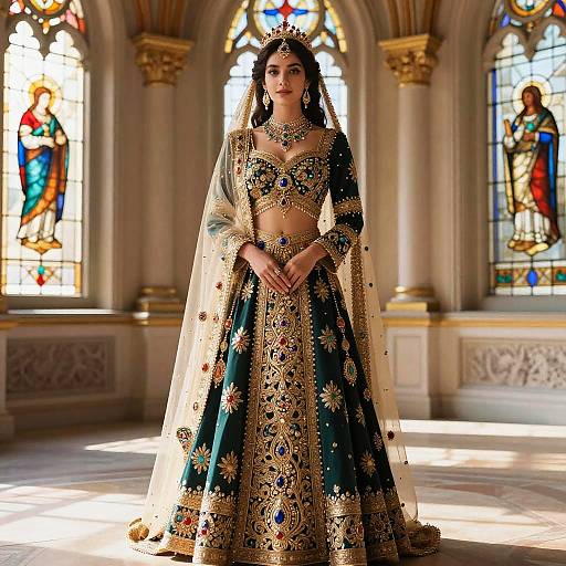 Elegant Princess in Ornate Palace Hall