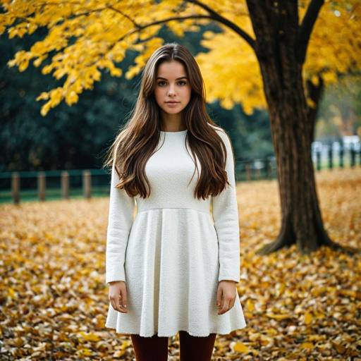 Autumn Beauty in a White Dress