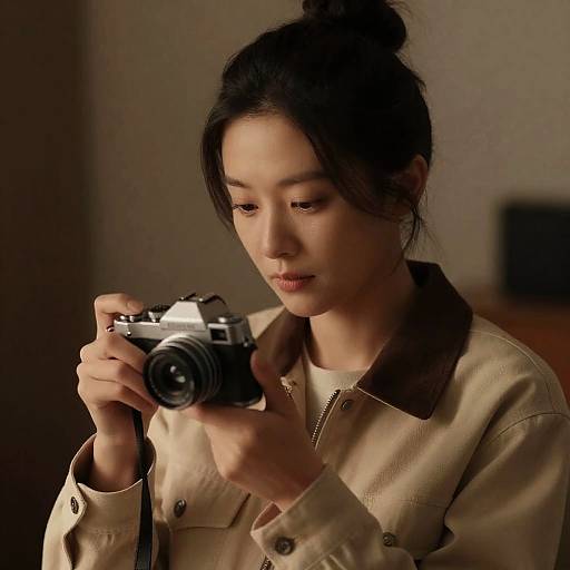 Focused Asian Woman with Camera