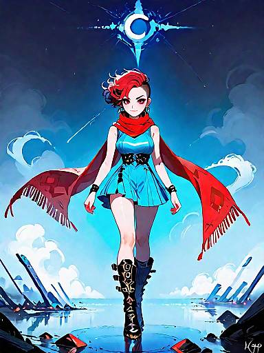 Dark Fantasy Girl with Red Scarf