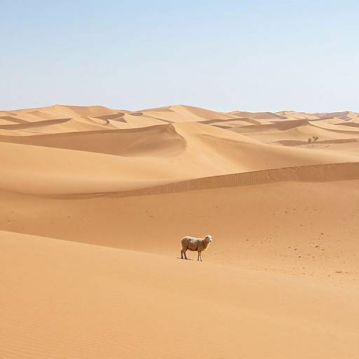 Solitary Sheep on Silent Desert Dunes