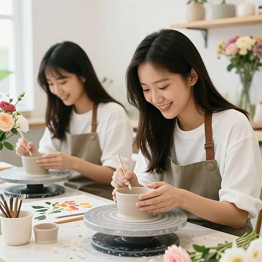 Cute Asian Florist Girls Crafting