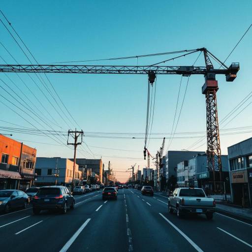 Urban Street with Construction Crane at Sunset