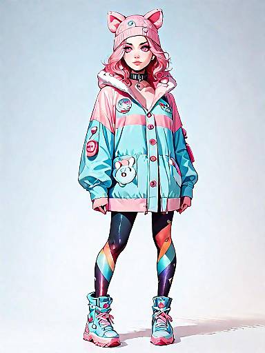 Woman in Pink and Blue Winter Outfit
