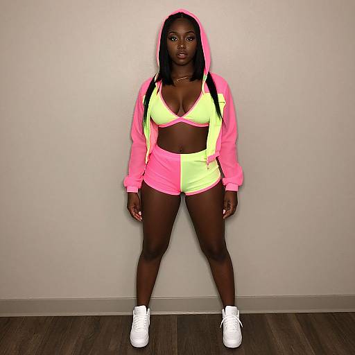 Neon Party Outfit on Dark-Skinned Woman