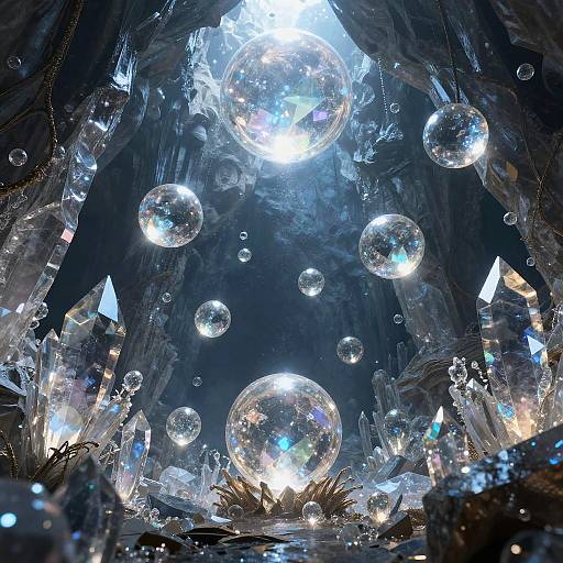 Surreal Crystal Cavern with Floating Orbs
