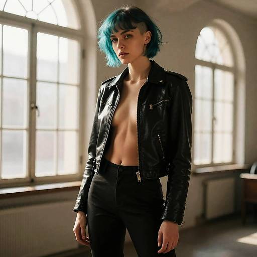 Non-binary Person in Leather Jacket in Loft
