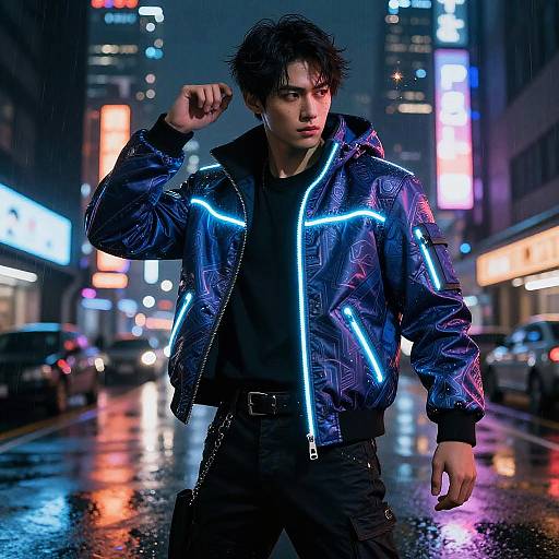 Futuristic Neon Jacket in Cyberpunk City