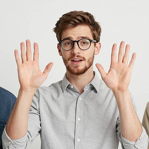 Young Man Gesturing on White Background