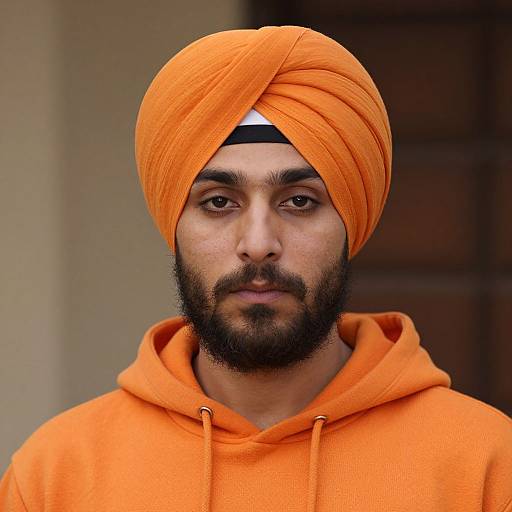 Portrait of Bearded Man in Orange Turban